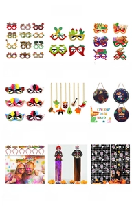 Collection of Mexican holiday party supplies including skull glasses and Cinco de Mayo props