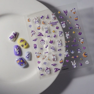 5D embossed Halloween rabbit nail art stickers with spooky ghost and pumpkin designs