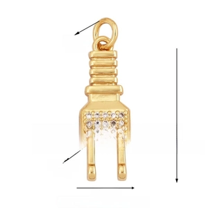 Detailed view of gold plug pendant dimensions 20x10mm with sparkling zircon accents