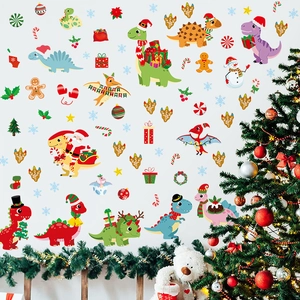 Stickers muraux dinosaures de Noël avec motifs festifs pour décoration chambre enfant