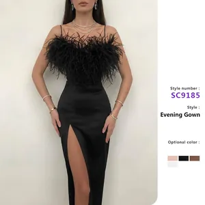Γυναικείο Κομψό Bodycon Μίντι Φόρεμα με Φτερά Σέξι Λεπτές Τιράντες Υψηλό Σκίσιμο Συμπόσιο Πάρτι Βραδινό Φόρεμα