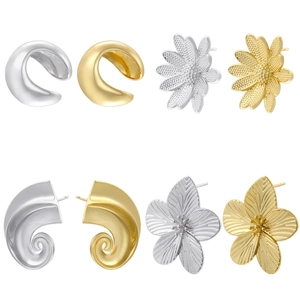 Vintage Copper Daisy Flower Stud Earrings For Women Unique Spiral C-Shaped Five-Petal Flower Earring Jewelry For Daily Party