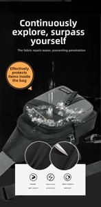 Close-up of waterproof black and grey chest bag showing scratch-resistant fabric texture