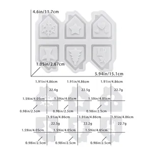 Tableau des tailles détaillé pour moules en silicone 6 maisons aux motifs de fête DIY