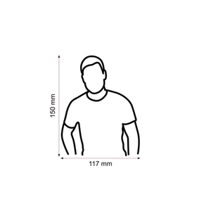 Detailed size chart showing 150x117mm dimensions for minimalist acrylic cake topper