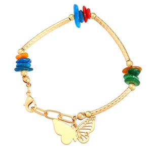 Bracelet rétro multi-couches avec pierres naturelles et pendentif papillon doré