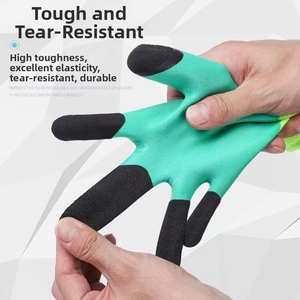 Close-up of high-elasticity green latex gloves showing tear resistance and grip texture