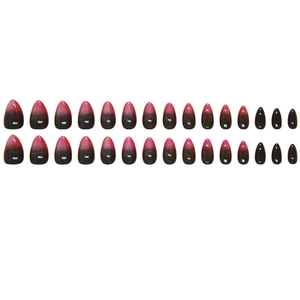 Katzenaugen-Farbverlauf Rose Rot Mandel Kunstnägel mit Glitzereffekt 24er Set Nägel