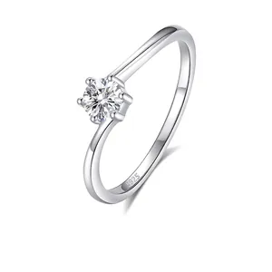 Anello Classico In Moissanite A Sei Griffe Argento Sterling 925 Elegante Taglio Rotondo Scintillante Anello Di Fidanzamento Per Donne