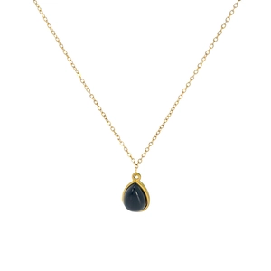 18k gold plated stainless steel necklace with teardrop dark lapis lazuli pendant