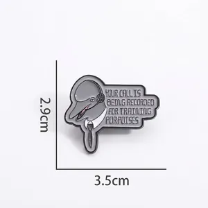Cartoon enamel dolphin brooch badge with suit and headphones, size 3.5cm x 2.9cm