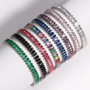 Elegant tennis bracelet with colorful rectangular cubic zirconia in silver plating