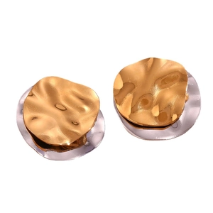 Minimalist bicolor gold and silver irregular wavy disc stud earrings in stainless steel