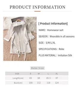 Size chart for women's imitation silk robe with bust and length measurements in centimeters