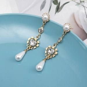 Vintage baroque heart drop earrings with white pearls and sparkling zircon accents