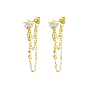 Elegant gold marquise zircon chain tassel drop earrings with S925 silver needles for women