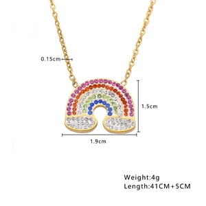 Detail view of 18k gold plated rainbow zircon pendant necklace with size dimensions
