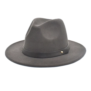 Vintage Woolen Fedora Jazz Hat For Women Men Wide Flat Brim Felt Panama Hat With Belt Accessory Metal Rivet Fall Winter