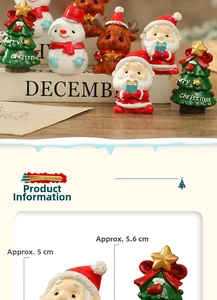 Detailed view of hand-painted resin Christmas figurines with product height dimensions