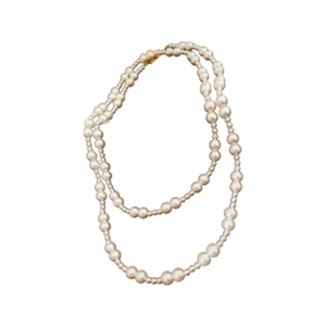 Élégant collier de perles crème à double rangée avec un fermoir à bascule OT vintage