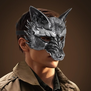Retro wolf half-face mask in antique silver for 2024 Halloween masquerade party