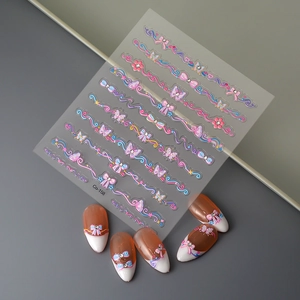 3D embossed nail art stickers with glitter butterflies and floral patterns for manicure