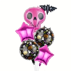 Pink skull and star Halloween foil balloon set for party decoration and photo props