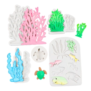 Silicone coral sea turtle fish mold set for fondant cake and chocolate ocean decoration