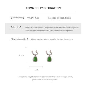 Detailed size specifications for the zircon gourd earrings with 3.1cm height and 1cm width