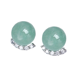 Elegant S925 silver stud earrings with round green aventurine and zircon stones