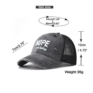 Detailed size chart for the NOPE baseball cap showing 7cm brim and 54-60cm circumference