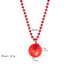 Luminous red disco ball necklace with 33 inch bead chain and weight measurement detail