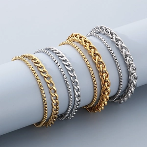 Chic double layer gold and silver anklets with box and cuban chain styles for women