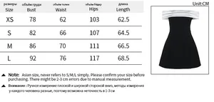 Detailed size chart for the off-shoulder contrast dress showing XS to L measurements