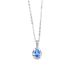 Elegant S925 silver necklace featuring an oval sky blue zircon pendant on white background