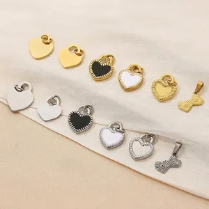 Fashion Sweet Stainless Steel Heart Pendant For DIY Jewelry Making Gold Silver Enamel Heart Charm Pendant For Women Accessories