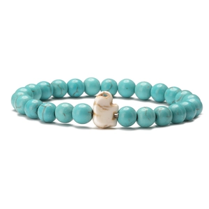 Turquoise elephant charm bracelet with 8mm round beads and white animal-shaped accent