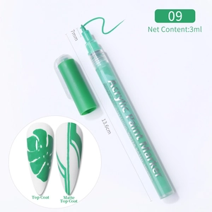 Rotulador de uñas acrílico verde nº09 con efecto de acabado brillante y mate