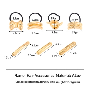 Detailed set of golden alloy hair ties and hairpins with elegant geometric shapes