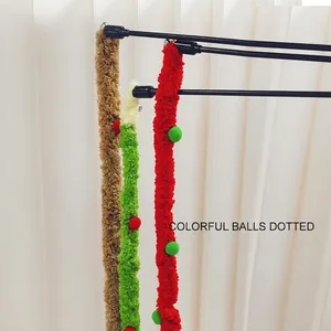 Colorful long plush caterpillar teaser wand toy with fuzzy balls for indoor cats