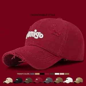 Distressed Baseball Cap Washed Cotton Amigo Embroidery Adjustable Retro Streetwear Hat For Men Women