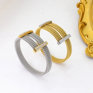 Chic gold and silver mesh cross bracelets with zircon accents for couples