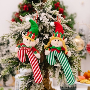 Christmas Elf Candy Cane Hanging Ornament Plush Fabric Striped Fairy Doll For Christmas Tree Decor Holiday Party Supplies