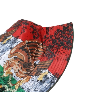 Close-up of Mexico flag print and eagle crest on high-density fabric bucket hat