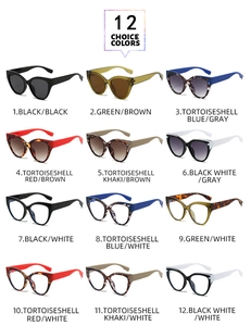 Collection of twelve stylish cat-eye sunglasses and frames in various colors for fashion styling