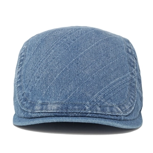 Classico berretto newsboy in denim lavato blu medio con trama vintage e cuciture