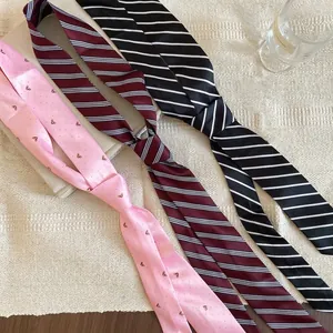 Satin skinny scarf set with heart and stripe patterns for waist belt or neck tie styling