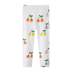 Girls Toddler Leggings Cotton Knitted Stretchy Pants Square Cherry Print Elastic Waist Casual Kids Spring Bottoms
