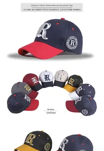 Detail of embroidered 'R' letter on a cotton baseball cap with premium 3D stitching texture