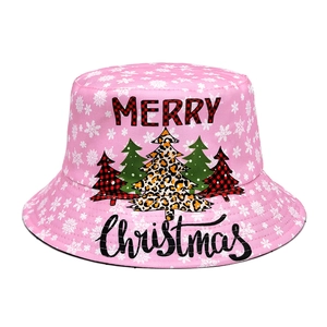 Christmas Bucket Hat Polyester Snowflake Christmas Tree Print Sun Protection Holiday Fisherman Hat For Women